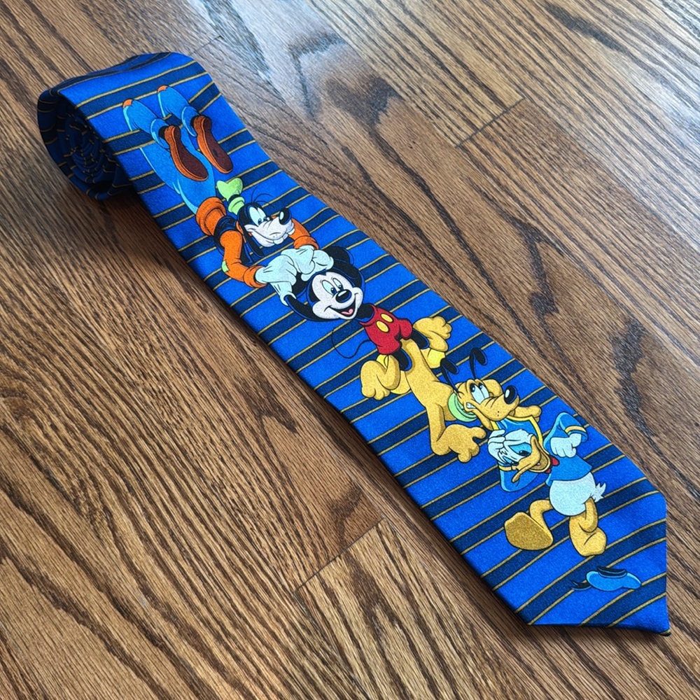 Disney World Fab Four Silk Blue Striped Tie